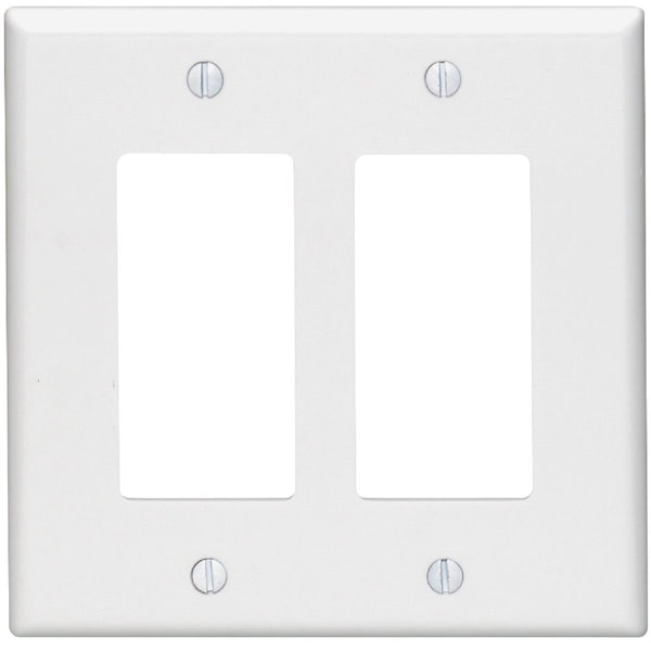 Leviton Mid-Way 2-Gang Smooth Plastic Rocker Decorator Wall Plate, White 002-80609W - main